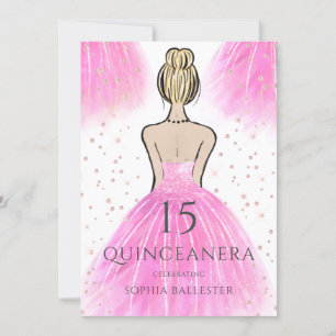 Schönes rosa Prinzesskleid Quinceanera Party Einladung