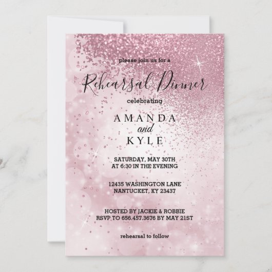 Schönes rosa Probe Dinner - Einladung (Vorderseite)