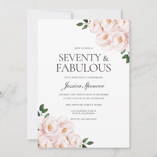 Schönes Rosa Rosa Elegant 70. Geburtstag Einladung (Vorderseite)