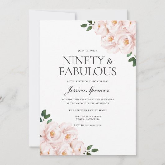 Schönes Rosa Rosa Elegant 90. Geburtstag Einladung (Vorderseite)