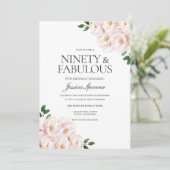 Schönes Rosa Rosa Elegant 90. Geburtstag Einladung (Stehend Vorderseite)