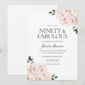 Schönes Rosa Rosa Elegant 90. Geburtstag Einladung (Vorne/Hinten)