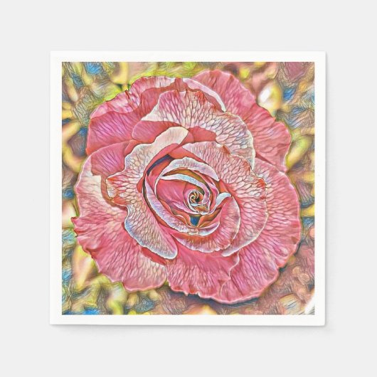 Schönes rosa Rosengemälde Papier Napkin Blume Serviette (Vorderseite)