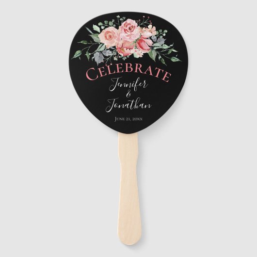 Schönes rosa Roses Bouquet auf schwarz Fächer (Vorderseite)