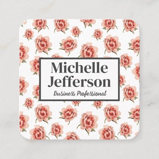 Schönes rosa Roses Muster Quadratische Visitenkarte (Vorderseite)
