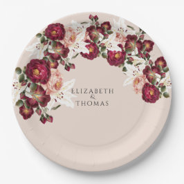 Schönes Rosa Roses White Lilies Wedding Papa Pappteller