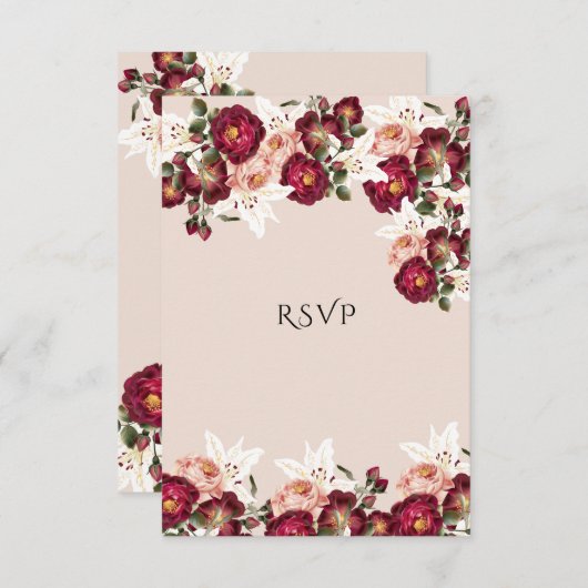 Schönes Rosa Roses White Lilies Wedding RSV RSVP Karte (Vorne/Hinten)