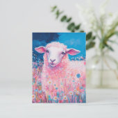Schönes rosa Schaf in den Blume Postkarte (Stehend Vorderseite)
