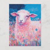 Schönes rosa Schaf in den Blume Postkarte (Vorderseite)