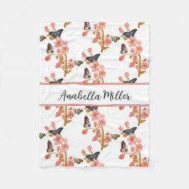 Schönes rosa Schmetterlingsmuster Kinder Name Fleecedecke