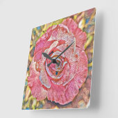 Schönes rosa Sommer Rose Blume Gemälde Quadratische Wanduhr (Winkel)