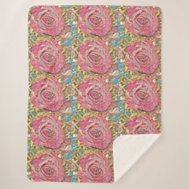 Schönes rosa Sommer Rose Blume Gemälde Sherpadecke