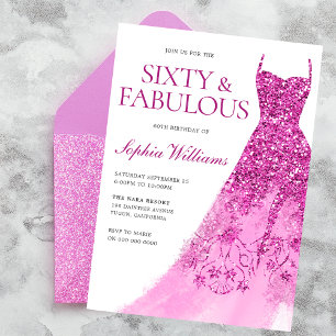 Schönes rosa Sparkle Dress 60. Geburtstagsparty Einladung