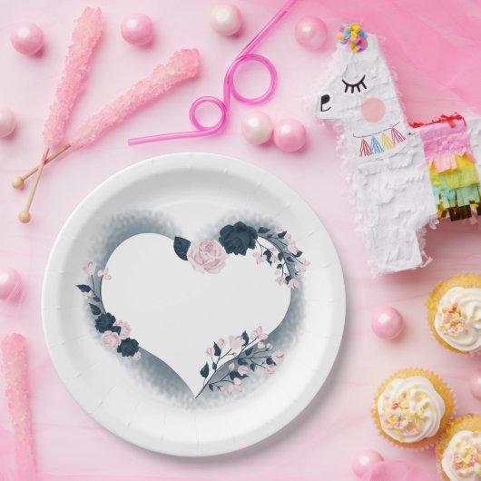 Schönes rosa und blumengeschmücktes Herz der Marin Pappteller (Party)