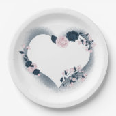 Schönes rosa und blumengeschmücktes Herz der Marin Pappteller (Vorderseite)