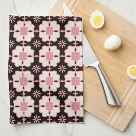 Schönes rosa und dunkelbraunes Blumenmuster Geschirrtuch (Viertel Falte)