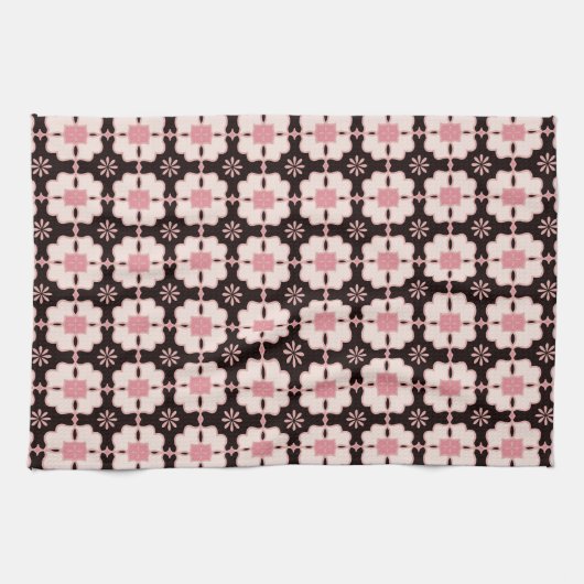 Schönes rosa und dunkelbraunes Blumenmuster Geschirrtuch (Horizontal)