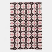 Schönes rosa und dunkelbraunes Blumenmuster Geschirrtuch (Vertikal)