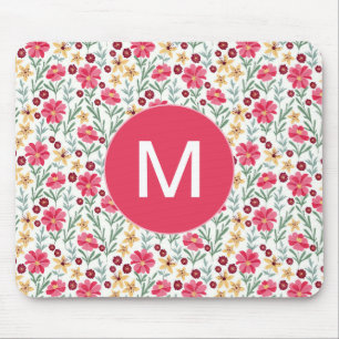 Schönes rosa und gelbes vintage Blumenmonogramm Mousepad