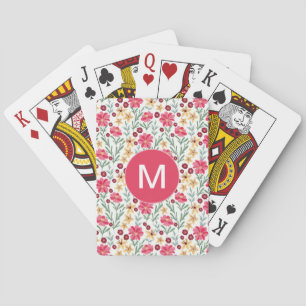 Schönes rosa und gelbes vintage Blumenmonogramm Spielkarten