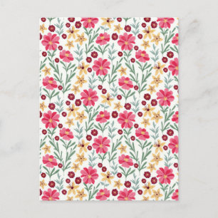 Schönes rosa und gelbes vintage Blumenmuster Postkarte