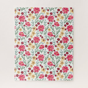 Schönes rosa und gelbes vintage Blumenmuster Puzzle