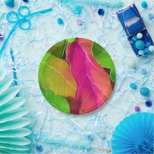 Schönes rosa und grüne Blattmuster Pappteller (Party)