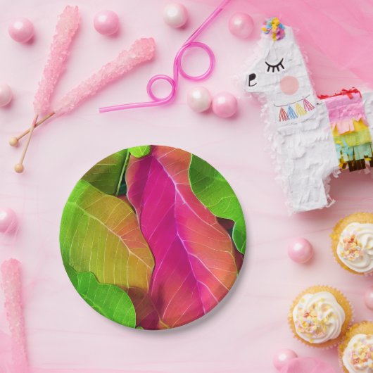 Schönes rosa und grüne Blattmuster Pappteller (Party)