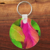 Schönes rosa und grüne Blattmuster Schlüsselanhänger (Vorderseite)
