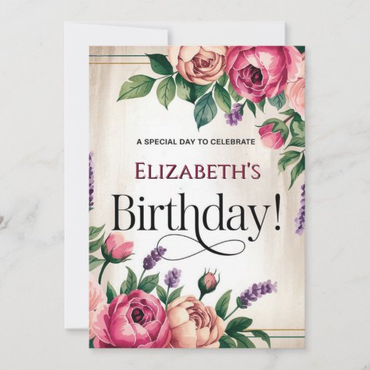 Schönes Rosa und Lila Blüte Geburtstag Einladung (Vorderseite)