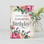 Schönes Rosa und Lila Blüte Geburtstag Einladung (Stehend Vorderseite)
