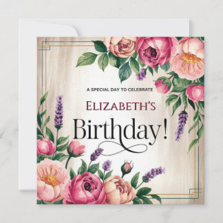 Schönes Rosa und Lila Blüte Geburtstag Einladung