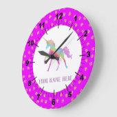 Schönes Rosa und Lila Einhorn Große Wanduhr (Winkel)