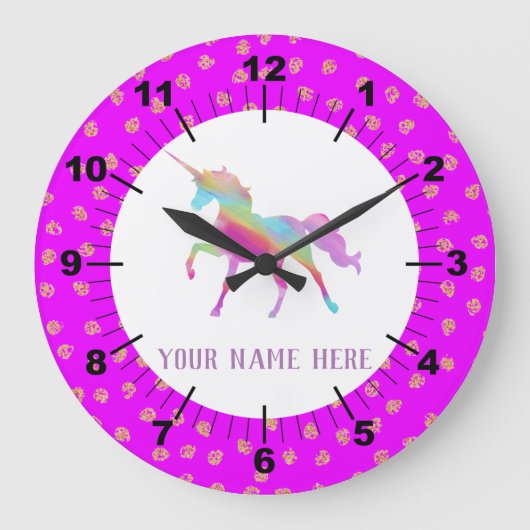 Schönes Rosa und Lila Einhorn Große Wanduhr (Vorderseite)