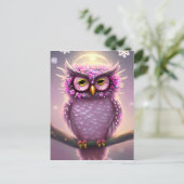 Schönes rosa und Lila Fantasy Owl Postkarte (Stehend Vorderseite)