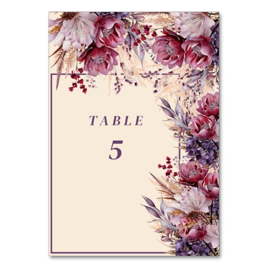 Schönes Rosa und Mauve Elegante Blume Tischnummer (Rückseite)