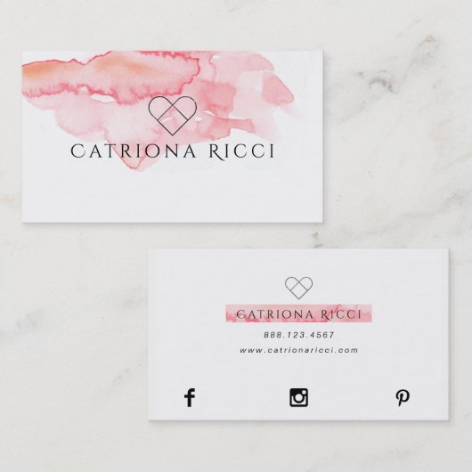 ★ schönes rosa Wasserfarbe-Herz-Logo Visitenkarte (Vorne/Hinten)