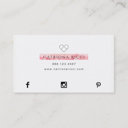 ★ schönes rosa Wasserfarbe-Herz-Logo Visitenkarte (Rückseite)