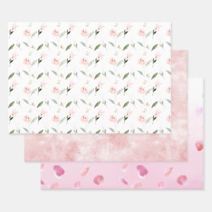 Schönes rosa Wasserfarben Geschenkpapier Set