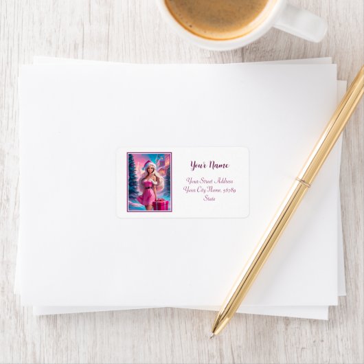 Schönes rosa Weihnachtsmädchen 01 Adressaufkleber (Insitu)