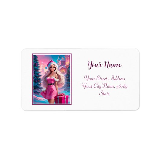 Schönes rosa Weihnachtsmädchen 01 Adressaufkleber (Vorne)