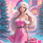 Schönes rosa Weihnachtsmädchen 01 Aufkleber (Vorderseite)