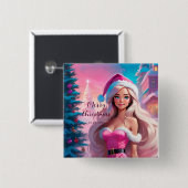 Schönes rosa Weihnachtsmädchen 01 Button (Vorne & Hinten)