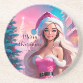 Schönes rosa Weihnachtsmädchen 01 Getränkeuntersetzer (Vorne)
