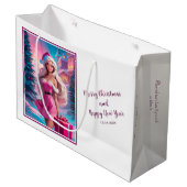 Schönes rosa Weihnachtsmädchen 01 Große Geschenktüte (Vorderseite Schrägansicht)