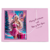 Schönes rosa Weihnachtsmädchen 01 Große Geschenktüte (Vorderseite)