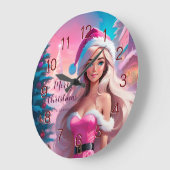 Schönes rosa Weihnachtsmädchen 01 Große Wanduhr (Winkel)