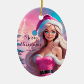 Schönes rosa Weihnachtsmädchen 01 Keramik Ornament (Vorne)