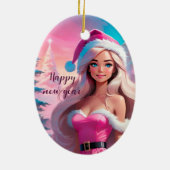Schönes rosa Weihnachtsmädchen 01 Keramik Ornament (Hinten)