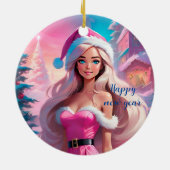 Schönes rosa Weihnachtsmädchen 01 Keramik Ornament (Hinten)